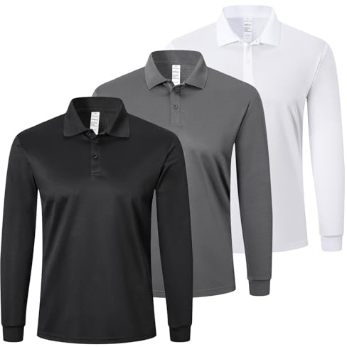 ZENGVEE Mens Polo Shirts Long Sleeve 3 Pack Quick Dry Breathable Lightweight Golf Polo T Shirts Casual Sports Gym Tennis Tops（P8520-BGW-L）