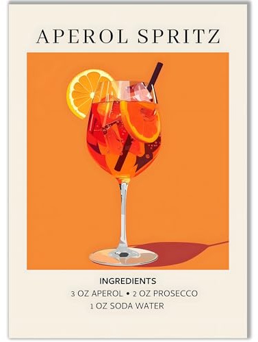 Happymotive – Premium Cocktail Poster wahlweise in DIN A3 oder DIN A4 – Premium Druck auf 300g Papier – Wanddekoration für Bar, Küche und Homebar, Office ohne Rahmen Aperol Spritz A4