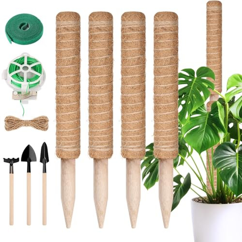 BELICOO Monstera Rankhilfe 4 Stück, 41cm Moosstab mit Zubehör, Stapelbare Erweiterung Handgefertigte Kokosstab, Pflanzenstab Pflanzenstütze für Indoor Pflanzen Zimmerpflanzen