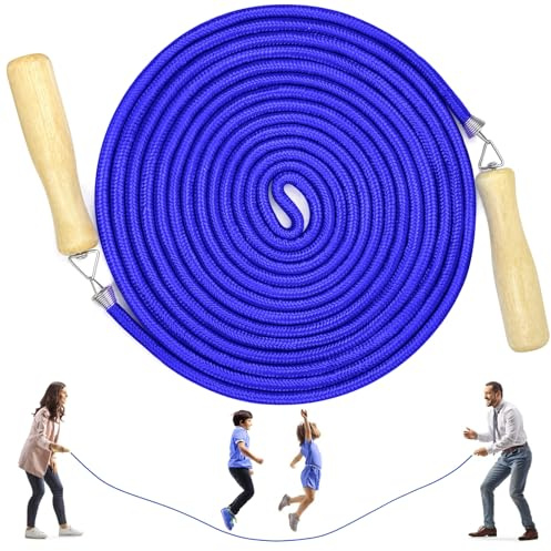 LeapBeast Groups hopphopphoppning av rep, flerspelarrep som hoppar över bästa laget långt hopprep med trähandtag för skolsport och utomhusaktiviteter 5 meter – 7 meter – 10 meter (B mod. - Blå, 7 M)