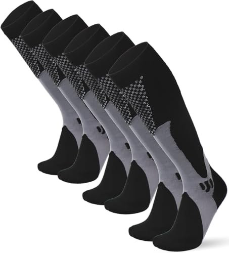 Alster Herz 3 Paar Kompressionsstrümpfe Damen Herren, Kniestrümpfe Herren, Laufsocken Stützstrümpfe für Flug, Sport (DE/NL/SE/PL, Alphanumerisch, L, XL, Regular, Regular, 3x Schwarz - A0140)