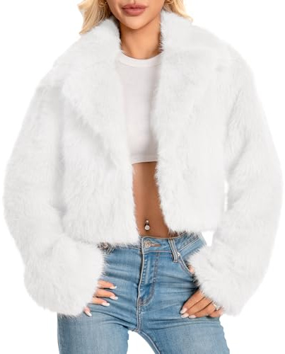 WELLATENT Fur Coats For Women,Plus Size Cropped Faux Fuzzy Jacket Fluffy Fall Coat.