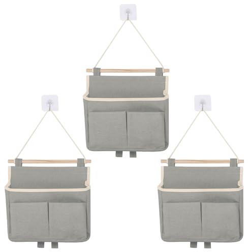 AIDUCHO 3 Stück Hängeorganizer, Hängeaufbewahrung Baumwolle und Leinen, Wandorganizer Hängend mit Haken, Faltbarer Hängeregal Wandkorb für Home, Büro, Geschäft, Schlafsaal, Wohnmobil (Grau)