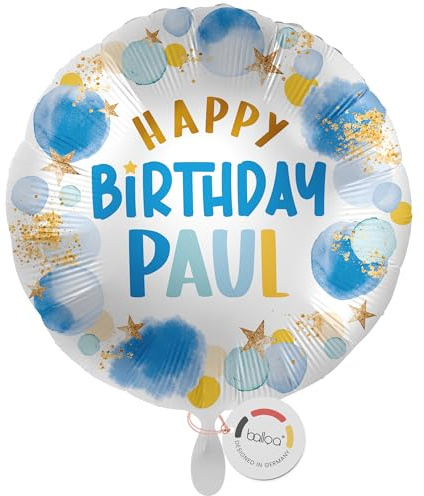balloa Personalisierter Ballon mit Namen, Happy Birthday Luftballon für Jungen, Folienballon mit Wunschtext, Heliumballon Kindergeburtstag Deko Jungenparty Geschenk Dekoration, 33cm