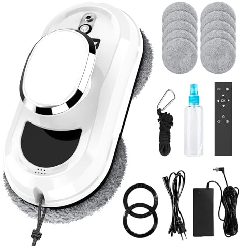 Yiijode Robot Pulitore Vetro 5600Pa Robot Lavavetri Automatico con Sistema di Sicurezza, Navigazione Intelligente, Telecomando, 10 Panni per tutte le superfici lisce