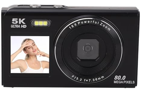 Annadue Fotocamera Digitale 5k, Fotocamere Digitali UHD da 80 MP per Fotografia, con Zoom 18x, Camara Portatile Compatta per Adolescenti, Pacchetto per Principianti, con Scheda SD da 32 (BLACK)