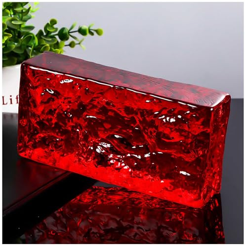 Glasbaustein mit Eiskristallmuster, Rechteckiger Transparenter Massiver Glasbaustein, Verwendung im Bauwesen, z. B. für Trennwände, Sowie für DIY-Beleuchtungskörper, DIY-Tische,Rot,4 Pack