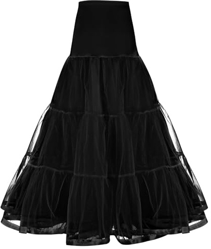 AYBUY Jupe Jupon Femme, Jupon Longue Années 50 Vintage en Tulle Rockabilly Petticoat en Tulle Taille Élastique,Rétro Jupe Tutu Femmes Rétro Années 80 Fête Halloween Carnaval Costume de Fête, Noir