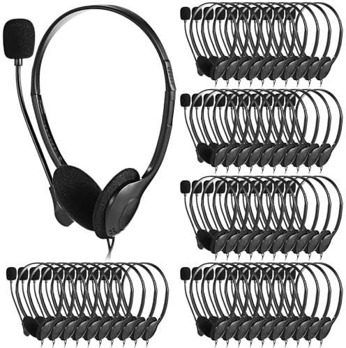 Kathfly Headset with Microphone Black Stereo Headphones Adjustable Office Conference Headphones with 3.5mm Plug for Adult Mobile Phone Tablet Business Call Center (10 Pcs)