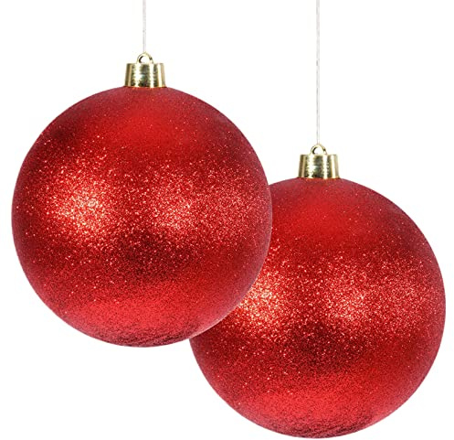 2pcs 15cm Große Weihnachtskugeln Set, Christmas Decorations Christbaumkugeln, Christbaumschmuck Kunststoff Weihnachtsbaumkugeln Box mit Aufhänger, Plastik Bruchsicher Bälle für Weihnachtsbaum,2Rot