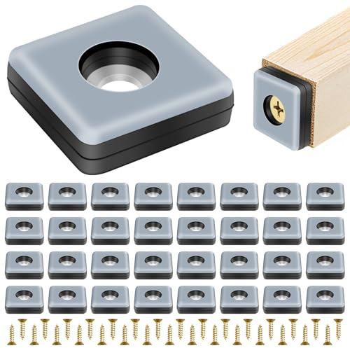 DiULi Almohadillas de Teflón para Muebles, 32 Piezas Patines para Sillas de Teflón, Deslizadores de Muebles Universal en Alfombra y Suelos de Madera, Cuadrado con Tornillos (7.3 * 25 * 25mm-Azul)