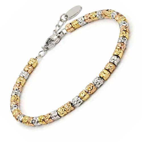 SAGA GIOIELLI Bracciale Unisex Tre Ori in Acciaio con Pepite Martellate, Design Raffinato Donna Uomo Confezionre Regalo