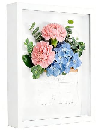 JUNANDHBAO Bilderrahmen zum Befüllen, 30 x 40 cm Tiefer Bilderrahmen zum Befüllen, mit Transparente Acrylplatte, 3D Rahmen für Hochzeitsstrauß 3cm, Tiefer Rahmen Hölzern, für Wand, Desktop, Weiß