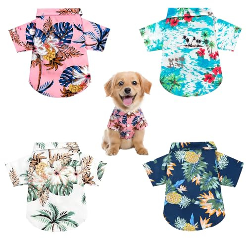 4 Pièces Chemise Hawaïenne pour Chien, T Shirt Été Chiens, Hawaii Chemises pour Chiens, T-Shirt Hawaïenne Chienss, Vêtement Chien Été Polo pour Chats Chiens Plage Mer Vacances (1, M, 1)