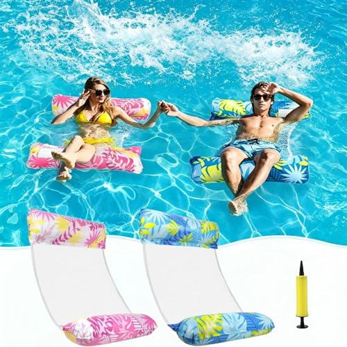 2 StüCk WasserhäNgematte,Luftmatratze Pool,Luftmatratze Wasser,HäNgematte Pool,WasserhäNgematte Mit Netz,Wasser HäNgematte,Schwimmkissen Es ist Einen Luftpumpe(YZ)