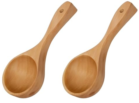 Sixfolo 2 PCS Large Wood Scoop for Bath Salts 21x8.5x4cm | Deep Wooden Ladle Bath Salt Spoon,Natural Wood Water Scoop Spoon with Short Handle and Hanging Rope for Cooking Stirring