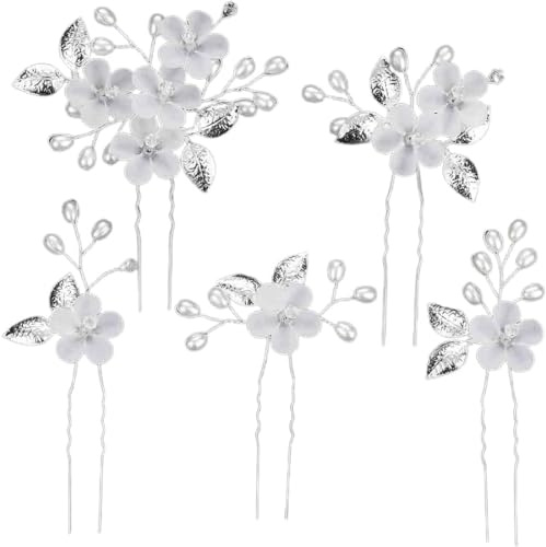 LAKJUOZ Set Da 5 Pezzi Fermagli Capelli Sposa Fiore Argento Con Perla | Accessori Capelli Per Matrimonio, Cerimonie E Ragazze