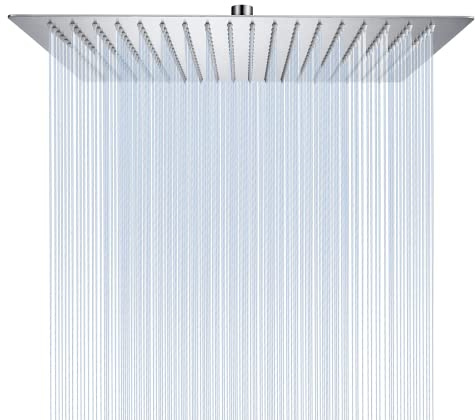 Derpras 16 Inch Square Rain Shower Head, 304 Stainless Steel, Ultra Thin High Pressure Bathroom Rainfall Showerhead (Brushed Nickel) (324 Jets)