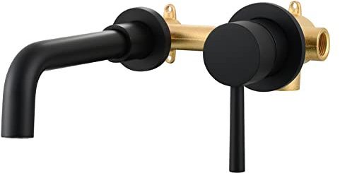 CIENCIA Mitigeur Lavabo Noir 2 Trous Robinet Mural Encastré en Laiton Eau Chaude et Froide pour Salle de Bain, BB6083A