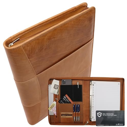 Safekeepers A4 lädermapp, konferensmapp, A4, läder, skrivmapp, dragkedja, dokumentmapp, ringbok