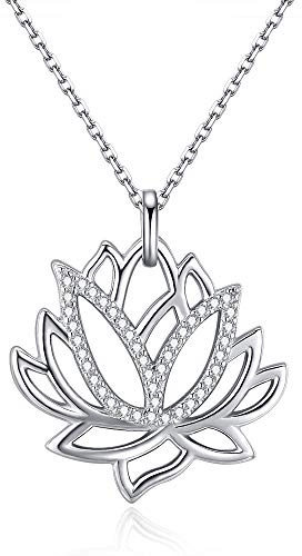 Friggem Lotus Blume Sterling Silber Halskette & Silberkette Anhänger mit überzogenen Zirkonia für Frauen & Männer, Geschenk zum Muttertag