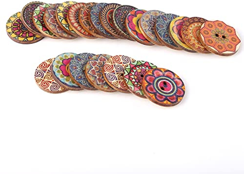 Hztyyier 100 Stück Vintage Knöpfe, bunte Holzknöpfe mit zwei Löchern, 25 mm für Bastelprojekte