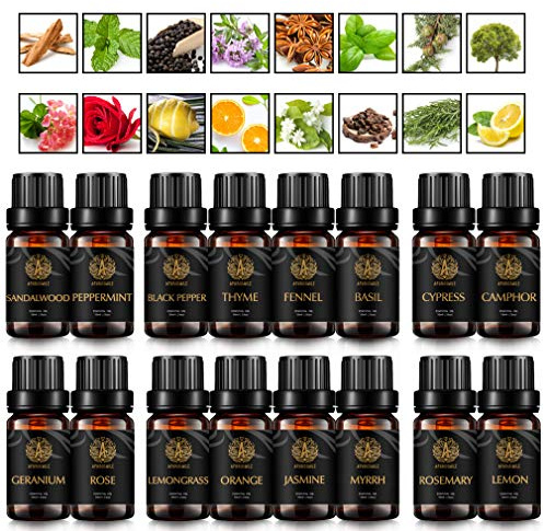 Top 16 tipi aromaterapia menta piperita oli essenziali Set per diffusore, 100% Pure olio essenziale kit per Humidifier-gelsomino, mirra,cipresso,canfora,timo,finocchio,rosmarino...Olio Essenziale Set