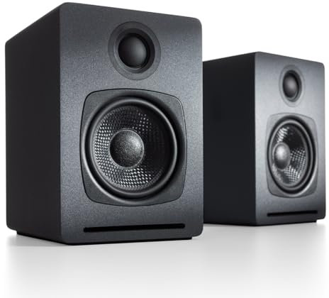 Audioengine A1 Lautsprecher-System | aptX Bluetooth-Stereo-Lautsprecher | Regallautsprecher Paar, Schreibtisch | Kabel & drahtlos | AUX für PC, Plattenspieler, TV, Subwoofer (Grau)