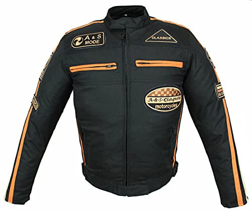 Giacca da moto da uomo in tessuto con protezioni, impermeabile, antivento, Biker Custom, Touring, Quad, Sport e tempo libero, taglie dalla S alla 5XL nero/arancione L