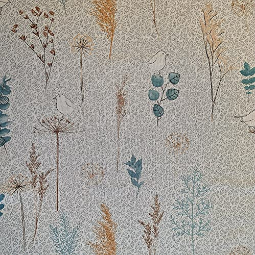 Stoff Meterware Baumwolle natur Gräser Blätter Vögel herbstlich pflegeleicht Dekostoff Vorhangstoff Leinenoptik Meterpreis