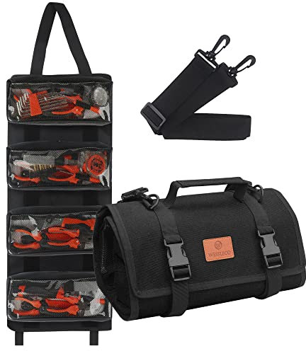 Wessleco Werkzeugrolle – Canvas-Schraubenschlüssel-Werkzeug-Organizer mit 4 Taschen (schwarz)