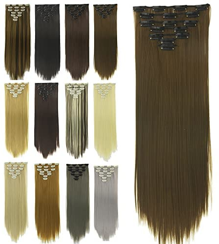 IMISSU 7 STÜCKE Set Lange Gerade Clip in Haarverlängerungen Natürliche Vollkopfhaarverlängerung Haarteil für Frauen 120g (Hellbraun)