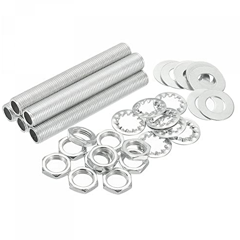 sourcing map 7cm Tige Filetée Creuse pour Lampe Trousse avec Encoches Écrous Rondelles 1/8IP Filetage Fixations Assortiment pour Luminaire Plafonnier éclairage Réparation Assemblage Lot de 35