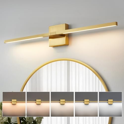 CCYCOL Gold Bathroom Vanity Light Fixtures - 30 inch Rotatable Modern 5CCT LED Vanity Lights for Bathroom Lighting Fixture Over Mirror Dimmable Bathroom Wall Sconce