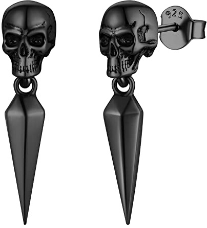 ChicSilver Black Skull Dangle Earrings for Men Women Skeleton Jewelry