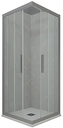 Box doccia angolare scorrevole mod. 120x120 CM in PVC Argento H 200 Vetro Trasparente Kolors