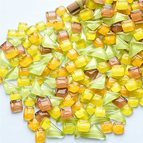Unregelmäßige Glasmosaikfliesen zum Basteln, winzige zufällige Farbe, DIY, kreative Heimdekoration, Vasen, Tassen, Bilderrahmen, Blumentöpfe, 500 g (gelbe Serie)