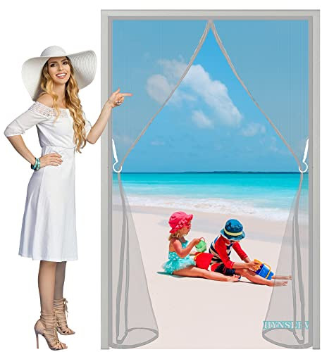 Magnetic Fly Screen Door Curtain Grey 210x220cm Anti-Tearing Insect Fly Mesh,Hands Free,Walk Through Easily for Balcony Door/Cellar Door/Patio Door,Easy to Install,Customizable