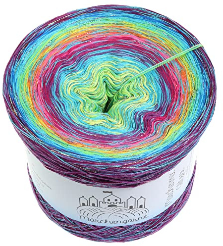 Farbverlaufsgarn Bobbel Wolle mit Glitzer Größe wählbar Strickwolle Häkeln 4Fach (Multicolour Glitzer + Faden Riviera Feuerwerk, 400g/1520m - 4Fach)
