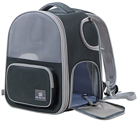 PETCUTE Erweiterbar Katzenrucksack Hunderucksack für Katzen und Kleine Hunde, Faltbare Haustier Rucksack mit Innerer Sicherheitsleine und Herausnehmbarer Matt,für Reisen,Wandern & Draussen