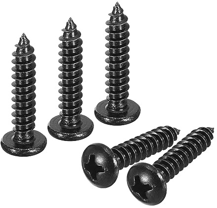 sourcing map Phillips Pan Head Self-tapping Screw 4mm x 20mm Black 100pcs | 304 Stainless Steel,Round Head,Wood Screw,Full Thread