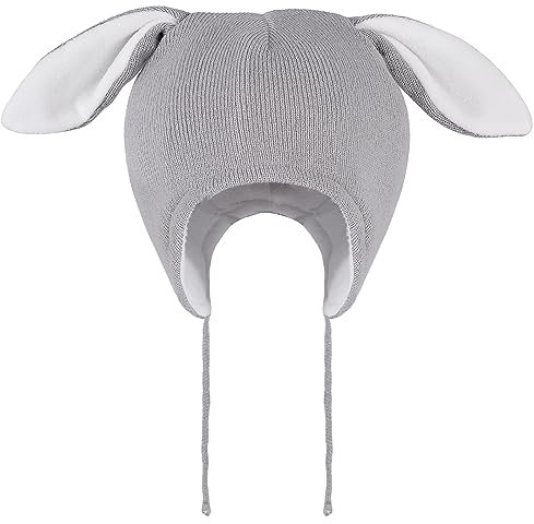 LACOFIA Baby Wintermütze Kleinkind Mädchen Earflap Beanie Kinder Warme Fleece Gefüttert Kaninchen Hut Strickmützen mit 2 Öhrchen Grau 2-4 Jahre L