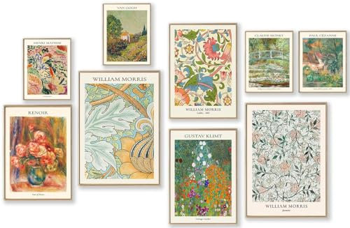 Vintage Eclectic Wall Art Prints Set of 9, Abstract Eclectic Wall Decor Matisse William Morris Van Gogh Monet Maximalist Famous Artist Painting Pictures, Trendy Maximalism Poster for Aesthetic