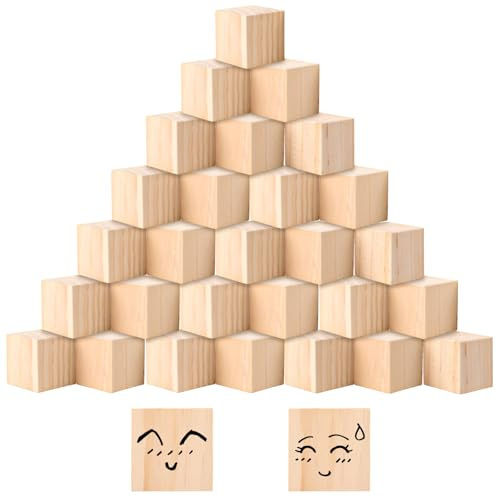CYEER 30 Cubi in Legno Naturale 5x5x5cm - Grandi Blocchi di Legno Grezzi da Dipingere per Lavoretti Creativi, Bricolage per Bambini, Decorazione di Matrimonio e Apprendimento Montessori