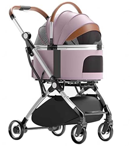 DECORN Multifunktions-Haustierwagen für Hunde und Katzen, Tragbarer Reise-Haustierwagen mit Abnehmbarem Korbträger, Zusammenklappbarer Hundebuggy-Kinderwagen auf 4 Rädern, Pink