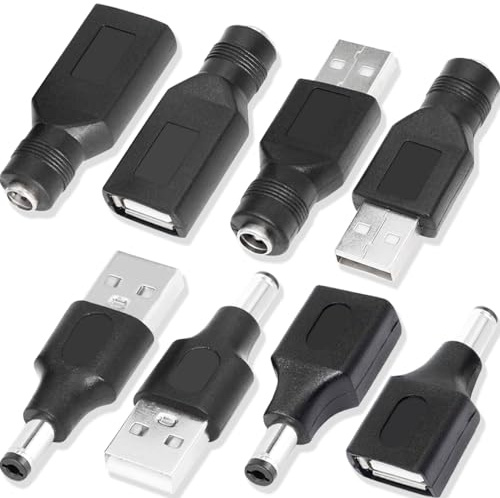 Xiatiaosann USB to DC Power Adapter USB 2.0 Male to DC 5.5mm x 2.1mm Female 5V Connector Charge Plug Barrel Jack for Arduino LED Light Strip for Small DC USB Electronics Charging, 4 Converters, 8 Pcs