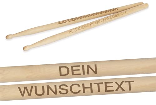 Drumsticks Weißbuche personalisiert mit hochwertiger Gravur - Laserung | Naturfinish | 1 Paar | Made in Germany | Drummer Geschenke (5A) | Schlagzeug Sticks |Trommelstöcke handgefertigt (5A)