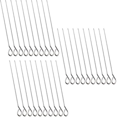 30pcs Stainless Steel Skewers Reusable Metal Skewers Turkey Lacers Meat Skewer Tool Roast Duck Needle BBQ Cooking Accessories