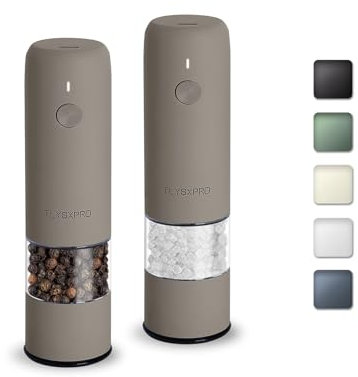 TLYSXPRO Mini Molinillo de Pimienta y Sal Eléctrico, Set de 2, Recargable por USB, Ajuste de Grosor Externo, Molinillo de Especias Compacto con Cepillo de Limpieza (Greige)