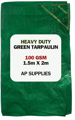 AP Supplies 1.5m x 2m Green Tarpaulin – 100gsm Lightweight Waterproof LLDPE Sheet, UV & Weather Resistant Groundsheet for Camping, Garden, Construction & Outdoor Equipment Protection